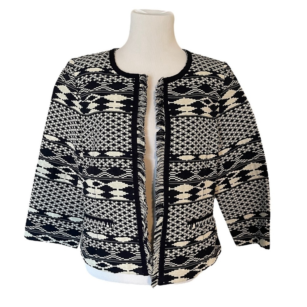 Navy/White Tribal Fringe Laundry Jacket